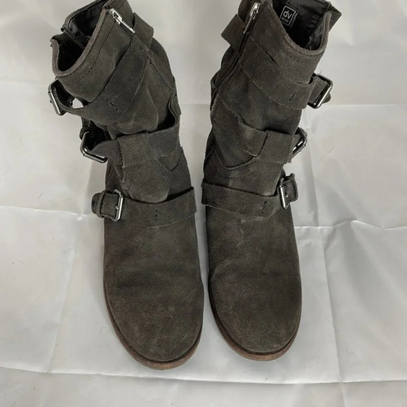 DOLCE VITA Suede Moto Boots Grey Leather Buckle Strap Zip Low Heel Grunge 9.5 - Picture 4 of 13